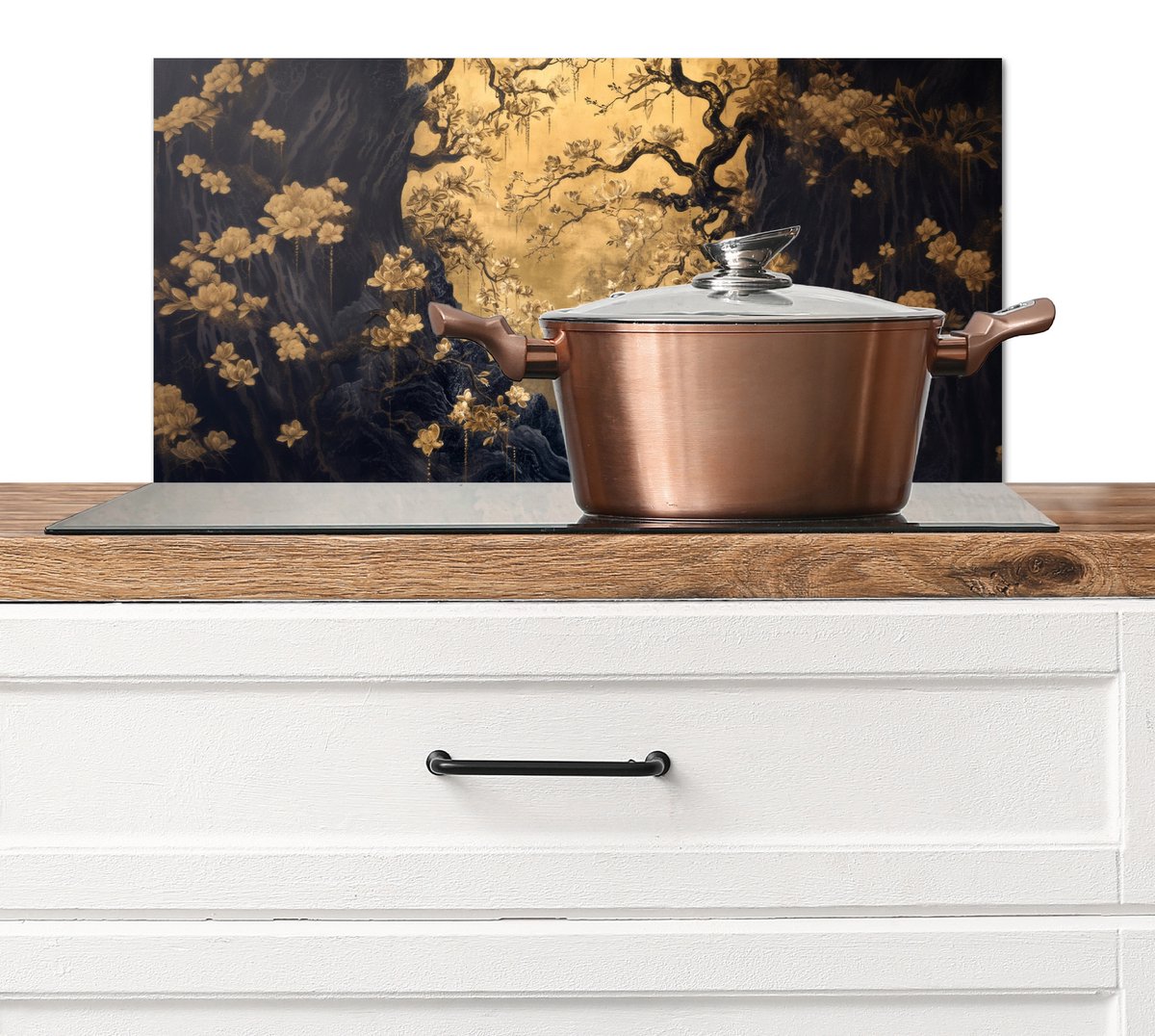 Spatscherm keuken 60x30 cm - Kookplaat achterwand Bloemen - Takken - Goud - Sierlijk - Muurbeschermer - Spatwand fornuis - Hoogwaardig aluminium