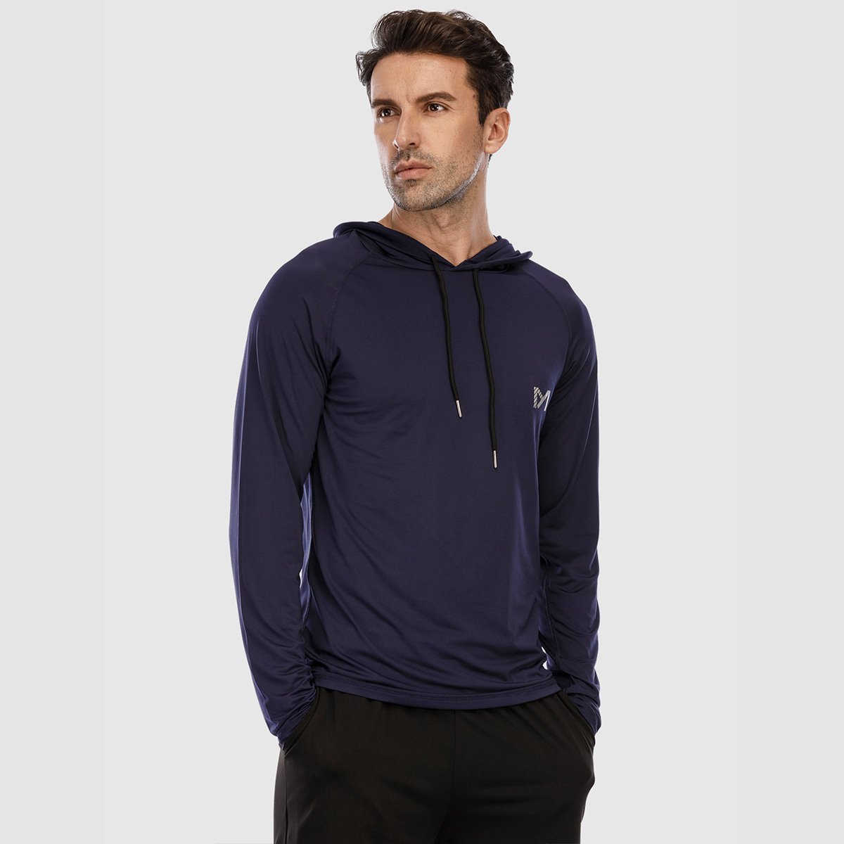MEETYOO Heren Atletische Hooded Shirts Lange Mouw Workout Sport Hoodie Casual Hardloop T-shirt Snel Droog Pullover Top Sweatshirt-Blauw-S