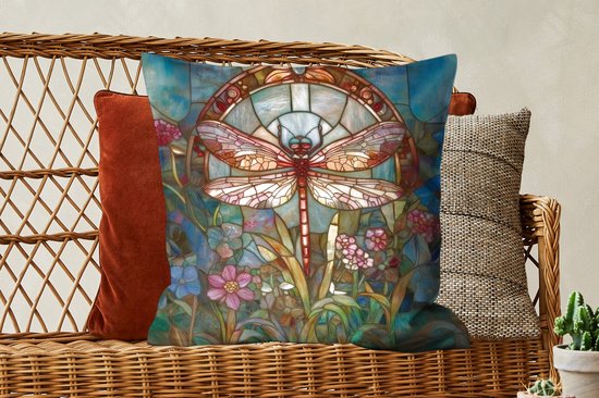 Coussins Coussins décoratifs - Oreillers de salon - 60x60 cm - Libellule - Mosaïque - Fleurs - Coloré