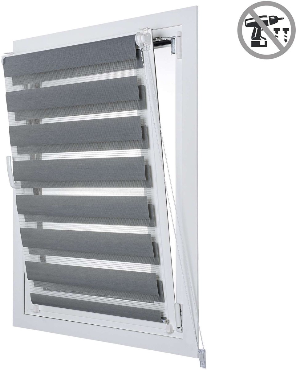 Storesdeco - EasyFix Duo rolgrodijnen, rolgordijn zonder boren, Zilver, 45x180 cm