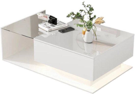 Moderne salontafel met LED en 2 lades - 100x50x35 cm - MDF - Wit Moderne salontafel met LED en 2 lades - 100x50x35 cm - MDF - Wit