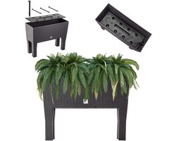 KADAX Bloempot op poten, verhoogd bloembed van kunststof in 2 maten, plantenbak in rotanmotief, bloembak voor tuin, balkon, terras, plantenbak, kruidenbed, 60 cm, donkerbruin