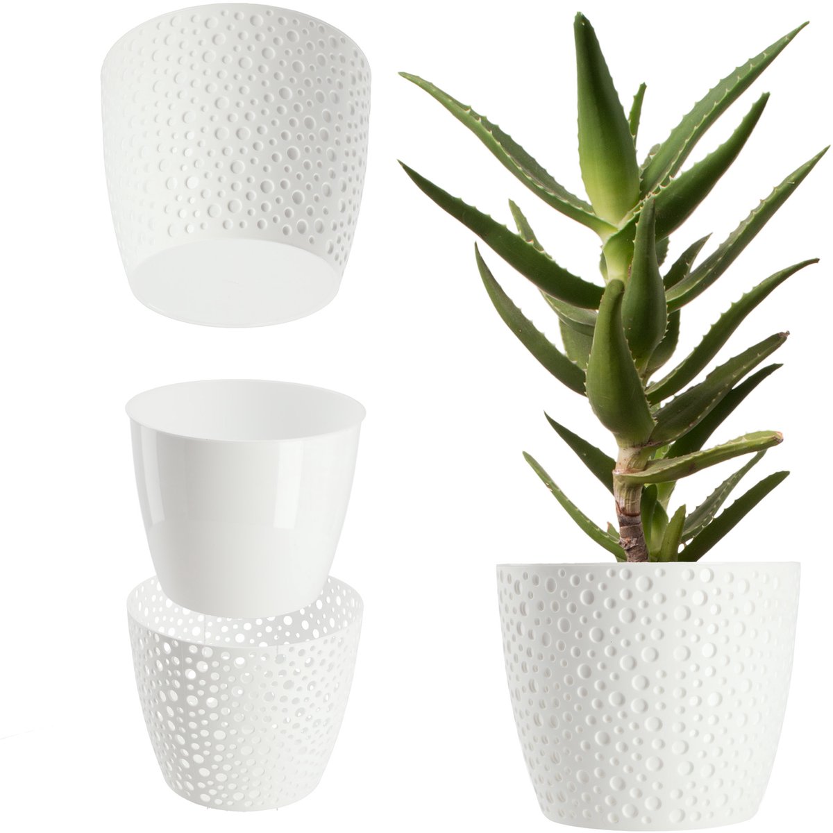 KADAX Bloempot van kunststof, Ø 11-21 cm, 5 kleuren, enkele pot, robuuste bloempot, ronde bloempot, varenbescherming (diameter 15 cm, wit)