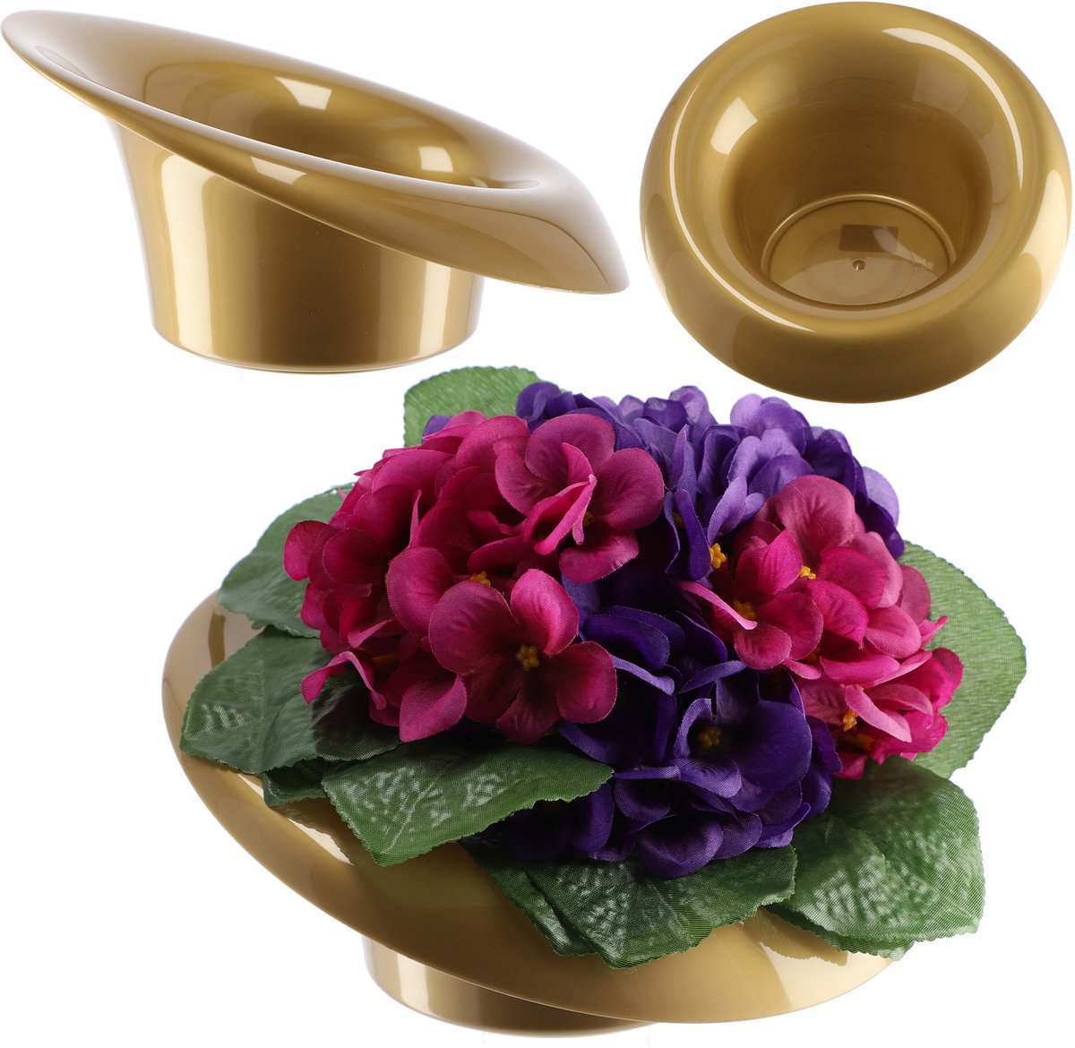 KADAX Ikebana Ikebana Kunststof vaas, bloempot, bloemenkom, Japanse zonnebloemhouder voor zonnebloemen, Ikebana bloemenvaas, bloemstuk, diameter 9 cm, scheef goud