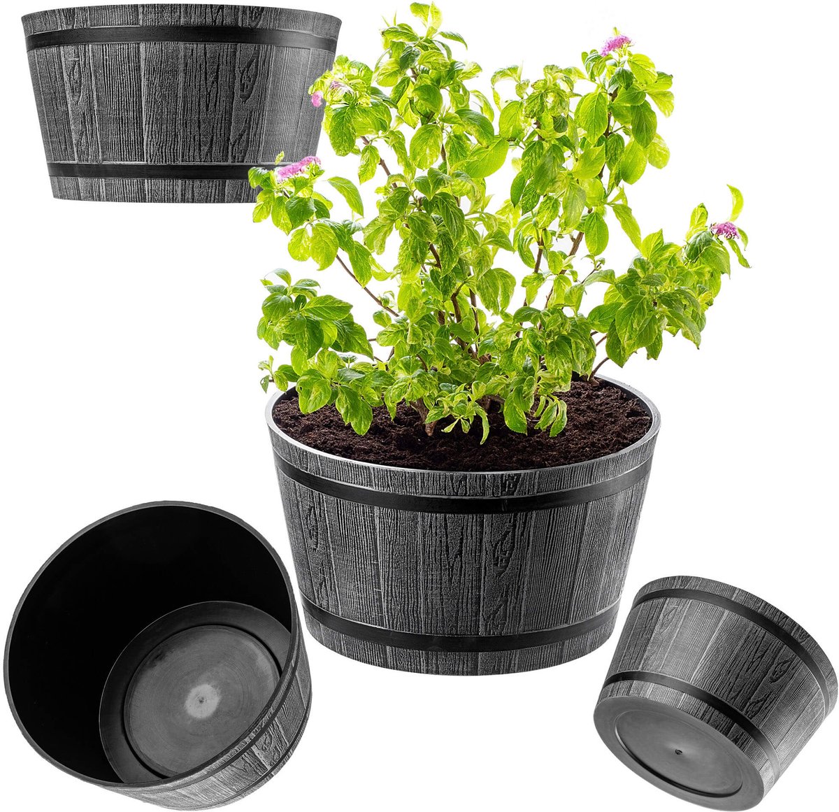 KADAX Bloempot, plastic bloemenbak, ronde plantenbak, voor binnen en buiten, plantenbak voor bloemen, huis, tuin, balkon, terras, weerbestendig (diameter 40 cm, donkergrijs)