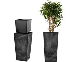 KADAX Bloempot, bloembak van kunststof, plantenbak voor bloemen, binnen en buiten, tuin, balkon, terras, huis, weerbestendig, imitatie rotan (68 cm hoog, betonzwart)