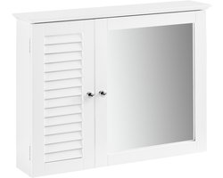 SoBuy BZR55-W Badkamermuurkast - Witte Hangkast met Spiegeldeur & Lade