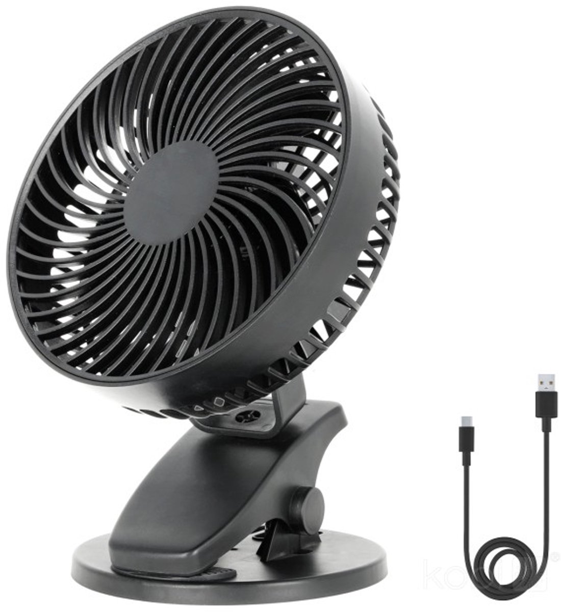 Bureauventilator met Clip - Viento Clip Zwart - USB-oplaadbaar - Kobi Windstar