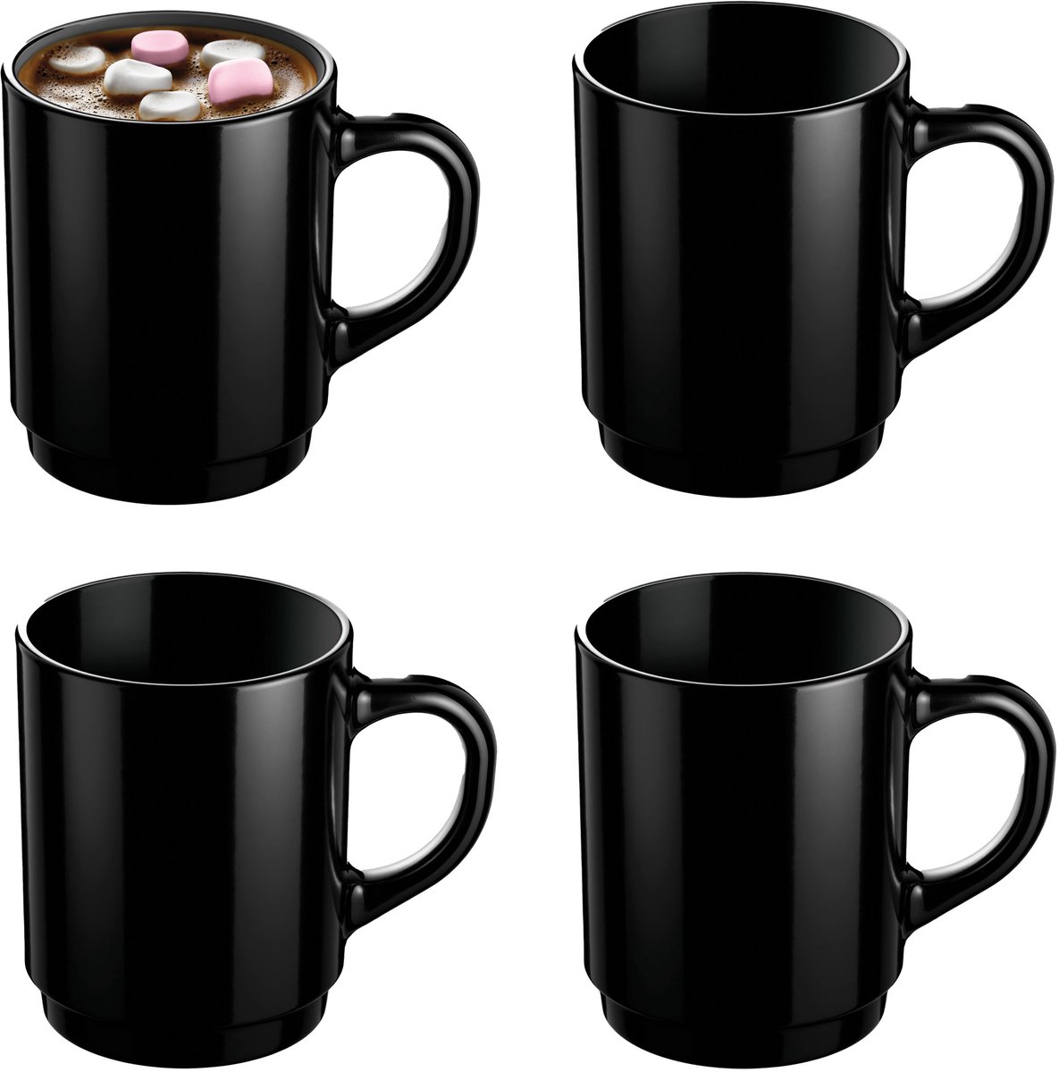 Luminarc Koffiemokken Lagos - 4x stuks - Hard Glas - zwart - 250 ml - 7 x 9 cm
