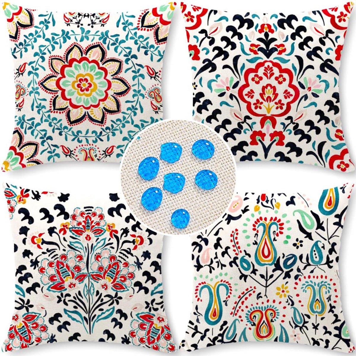Ibenzoa® Set van 4 Stijlvolle Waterafstotende Kussenhoezen voor Buiten in Boheemse Stijl, 45 x 45 cm