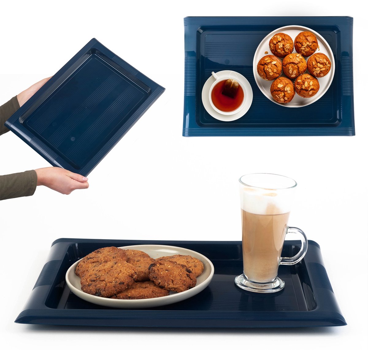 KADAX Rechthoekig kunststof dienblad voor keuken, antislip keukendienblad, dienblad, koffiedienblad met handgrepen, ontbijtdienblad, koffiedienblad (marineblauw)