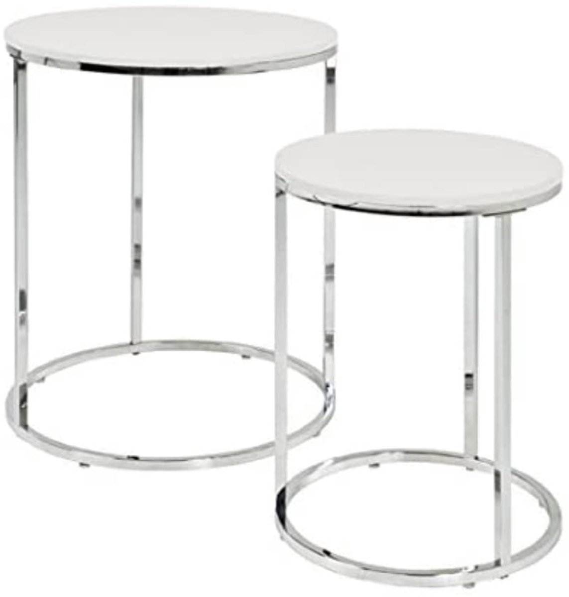 Ibenzoa Binnenhuis Bijzettafel Set van Twee in Modern Design met Verchroomd Staal en MDF Planken in Hoogglans Wit
