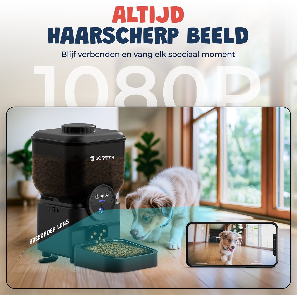 JC Pets Draadloze Automatisch Voederbak voor Kat en Hond - Voerbak dispenser 6,5L met Camera - Oplaadbare Voerautomaat voor Katten en Honden - Automatische Voerdispenser met App & Wifi – HD Camera Night Vision – Mat Zwart thumbnail 6
