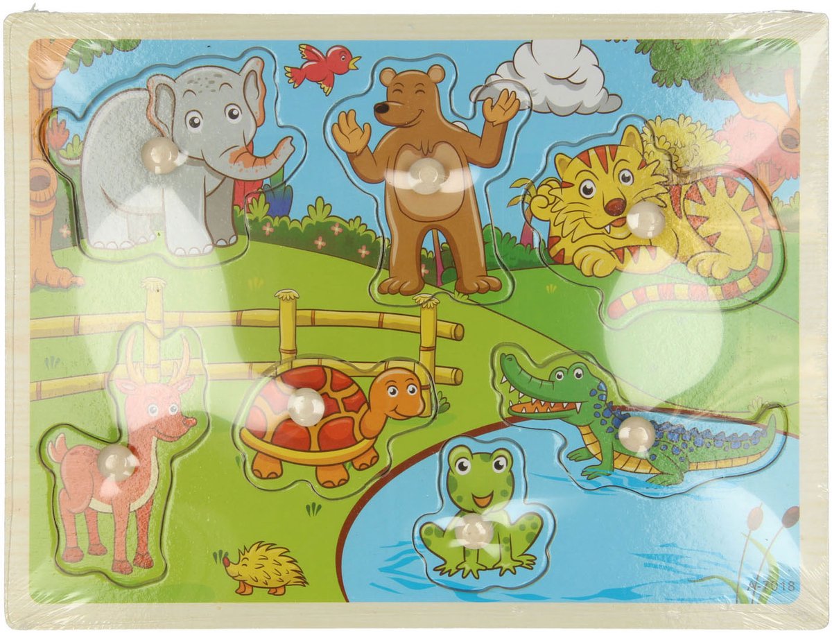 Houten Noppenpuzzel Dierentuin Dieren, 7st.