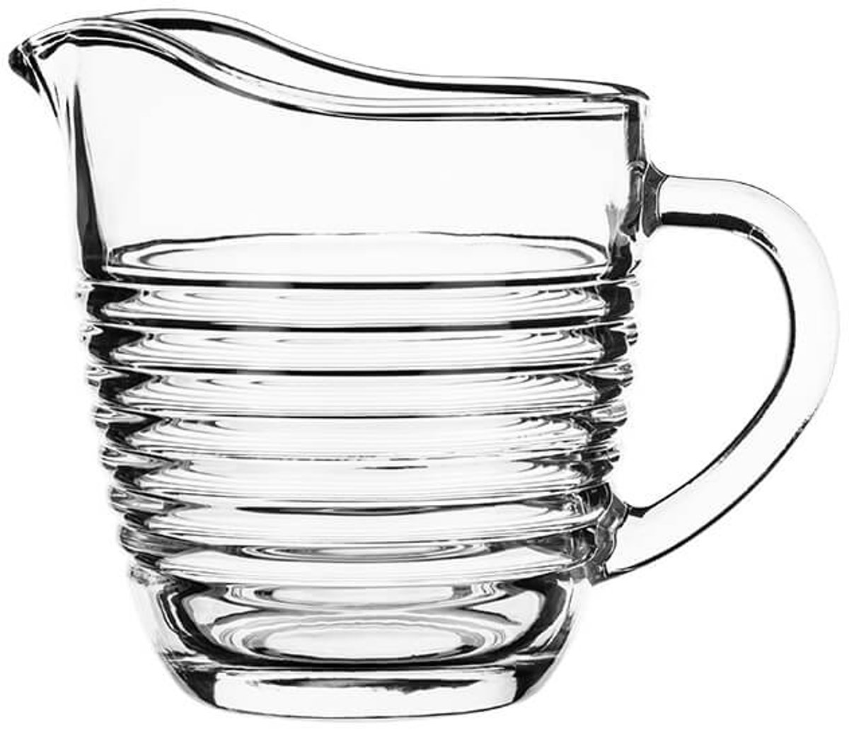 KADAX Glazen melkpot met handvat, roomkan, kan, saus, kleine glazen pot voor melk, room, saus, koffie, gemakkelijk te reinigen, transparant (200 ml, strepen)