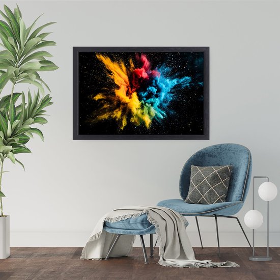 Abstracte kleurrijke explosie kunst - Kleur canvaskunst - Schilderij op canvas explosie - Abstract expressionisme - Canvas lijst - Wanddecoratie woonkamer - canvas met baklijst 150x100 cm