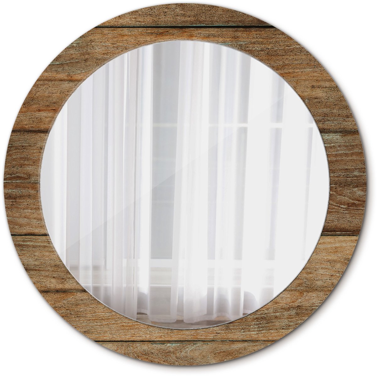 Tulup Spiegel - Spiegel op gehard Glas - Ronde Spiegel - Oud hout - Diameter: 70 cm - Spiegel met decoratief motief - Woonkamerspiegel - Inloopkastspiegel - Hal - Bruine - Luxe Spiegel - Elegant Spiegel - Montageset