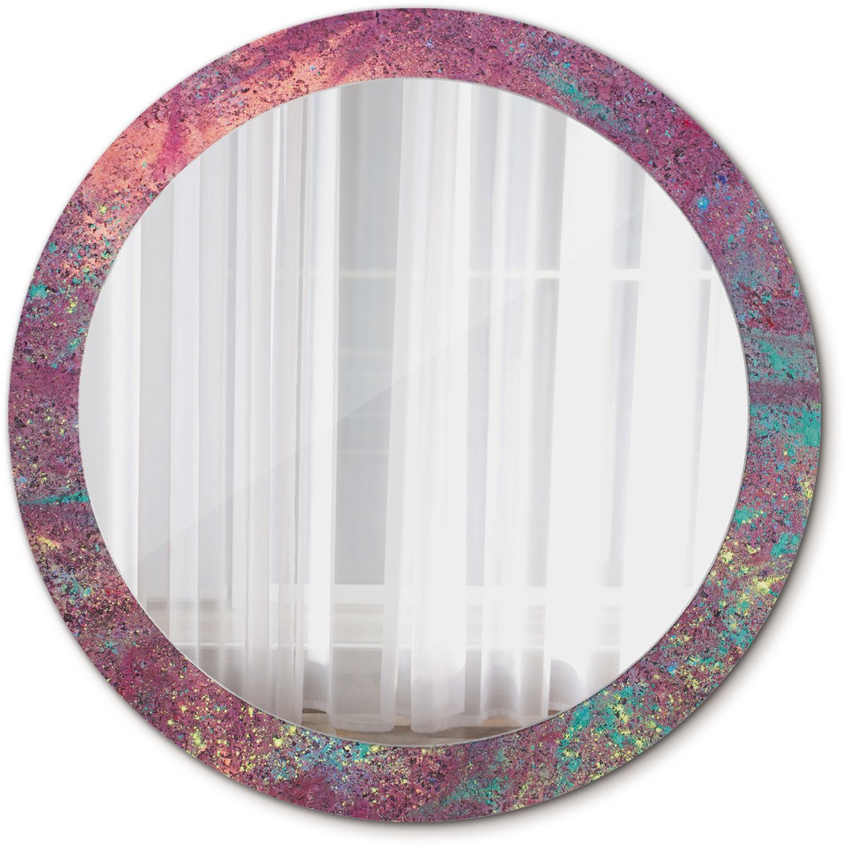 Tulup Spiegel - Spiegel op gehard Glas - Ronde Spiegel - Kleurenfestival - Diameter: 80 cm - Decoratieve spiegel - Decor voor woonkamer - Spiegel voor hal of entree - Paarse - Luxe Spiegel - Decoratief Spiegel - Wandmontage