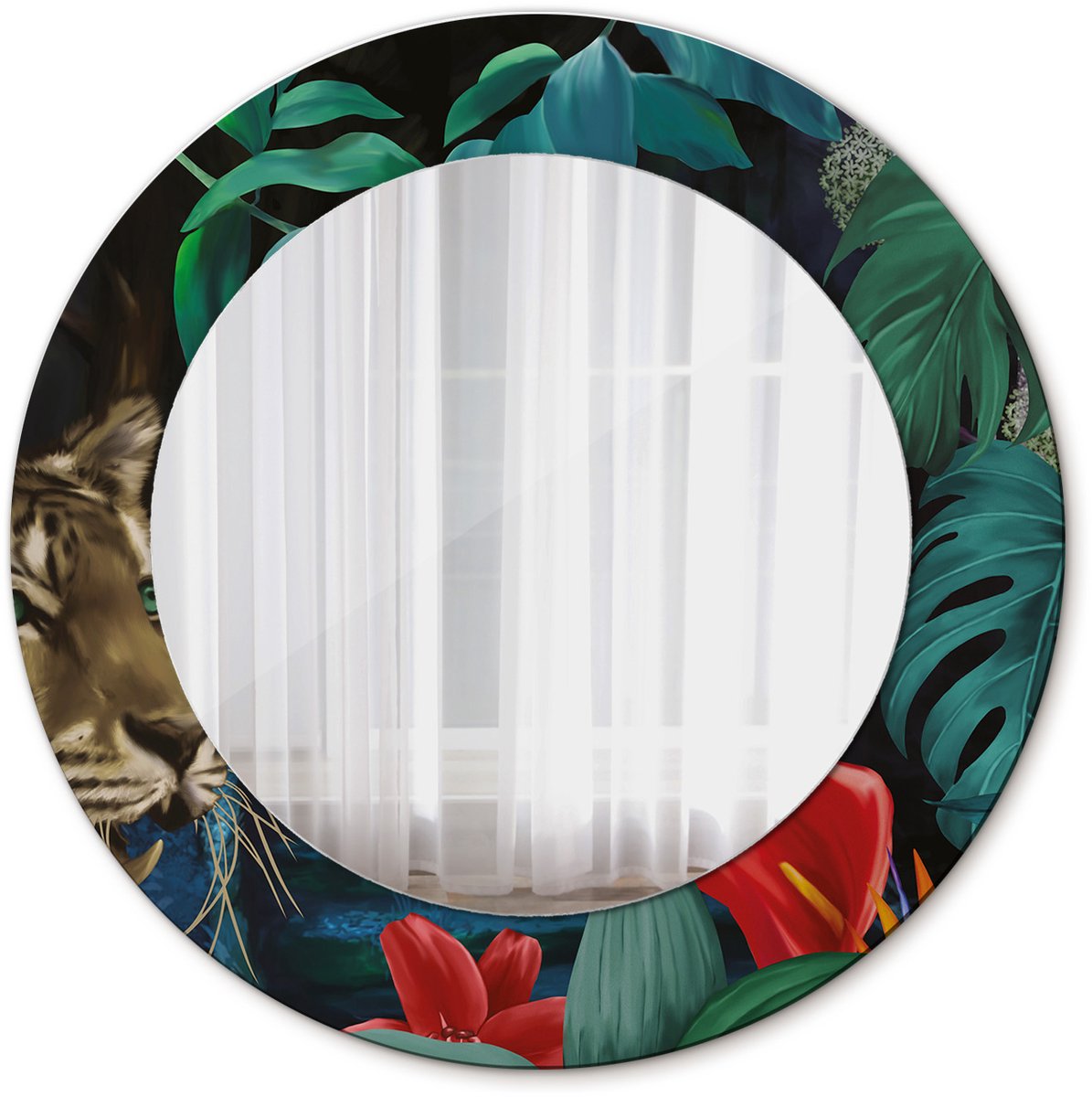 Tulup Spiegel - Spiegel op gehard Glas - Ronde Spiegel - Vintage jungle - Diameter: 50 cm