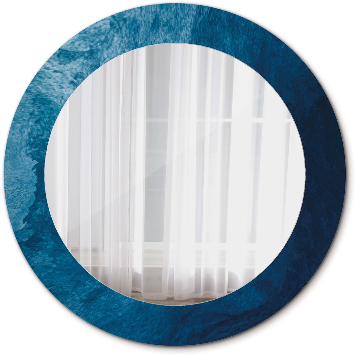 TULUP Spiegel - Spiegel op gehard Glas - Ronde Spiegel - Abstracte kunst - Diameter: 60 cm - Spiegel met decoratieve opdruk - Badkamerspiegel - Gangspiegel - Eetkamer - Hal - Blauwe - Minimalistische Spiegel - Make-up Spiegel - Ronde vorm Blauw Abstracte kunst