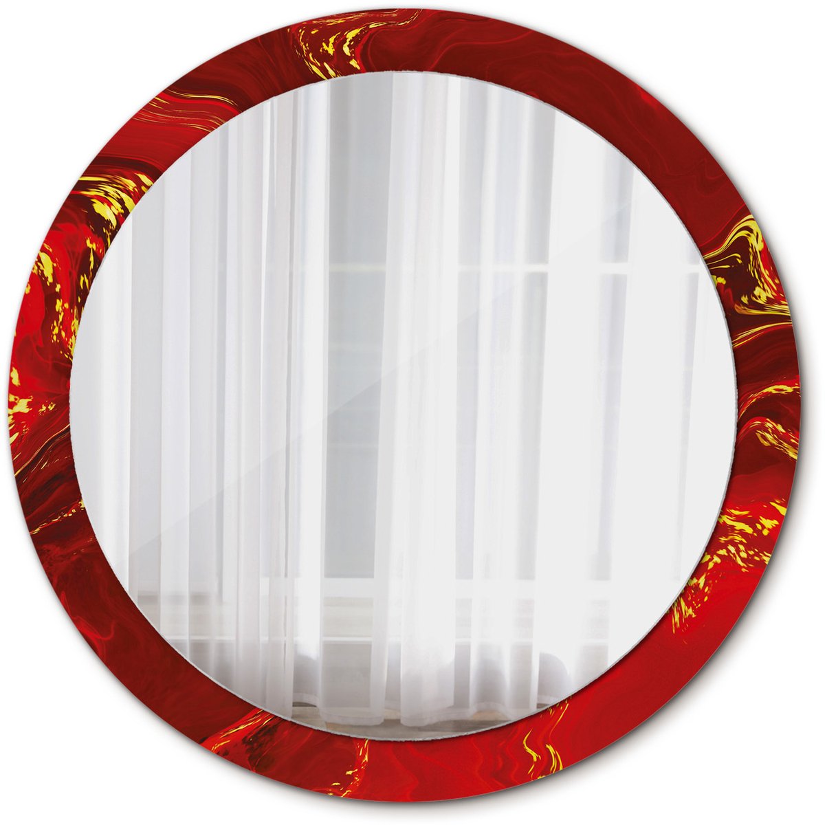 Tulup Spiegel - Ronde vorm Spiegel - op gehard Glas - Rood marmer - Diameter: 90 cm - Spiegel met een sierlijk motief - Woonkamerspiegel - Inloopkastspiegel - Hal - Rode - Luxe Spiegel - Elegant Spiegel - Montageset