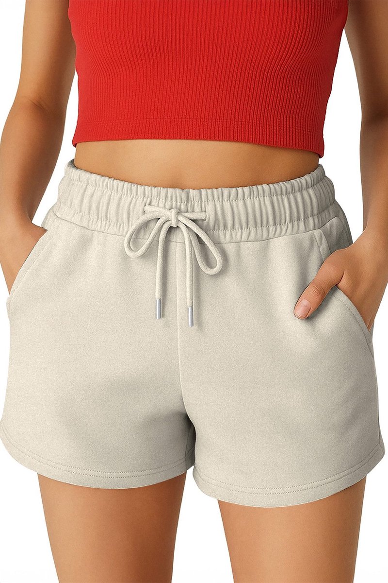 ROSS CAMP korte broek dames - comfortabele shorts dames - katoen sweat short - Beige L