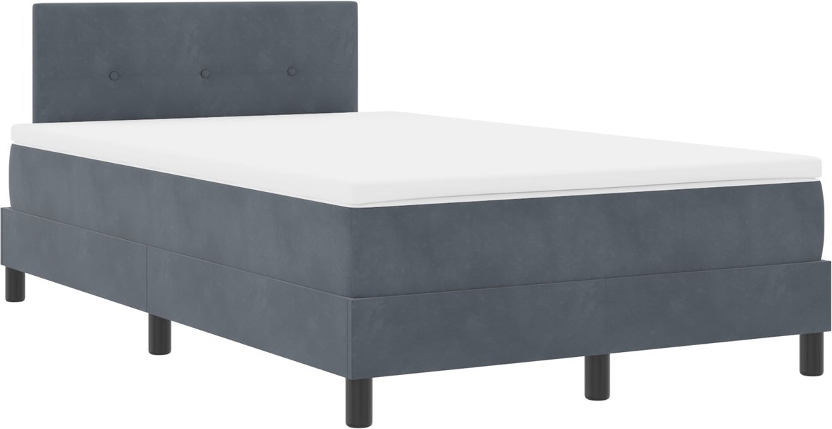 vidaXL - LED - Box - Spring - Bed - Donkergrijs - 120 - x - 200 - cm - Fluweel
