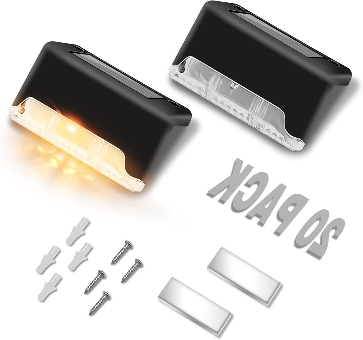 20 Stukken LED solar buitenlampen voor terras tuin schutting treden trappen decoratie waterdicht warmwit op zonne-energie