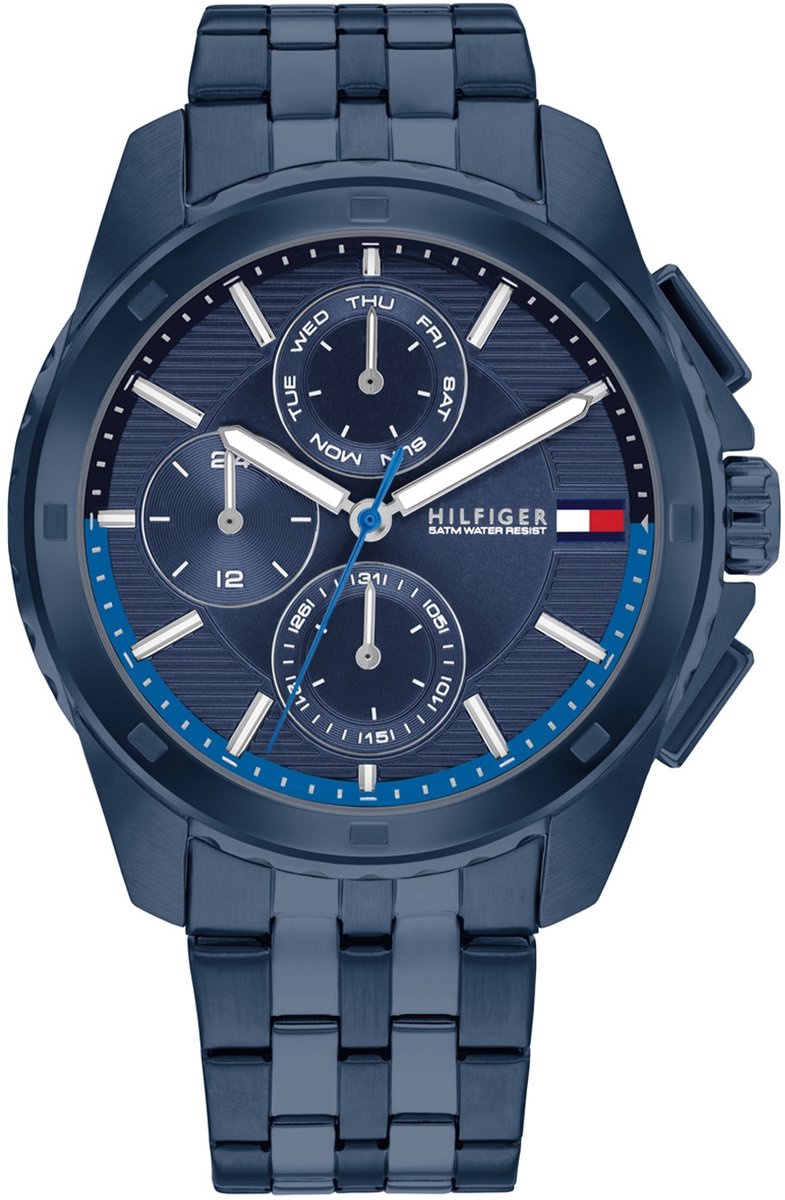 Tommy Hilfiger TH1710622 WALKER Heren Horloge - Mineraalglas - Staal - Blauw - 44 mm breed - Quartz - Vouw-Vlindersluiting - 5 ATM (douchen)