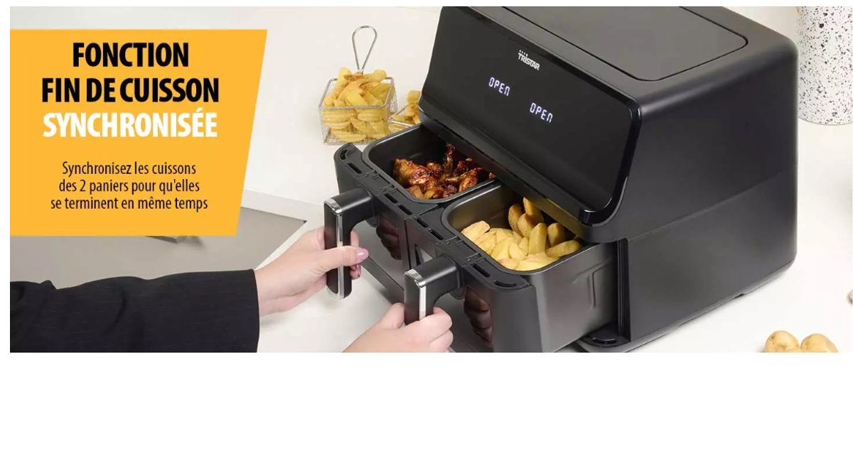 MAXXMEE Airfryer met dubbele mand - 2 x 3,8 l - 2400W - 6 programma's
