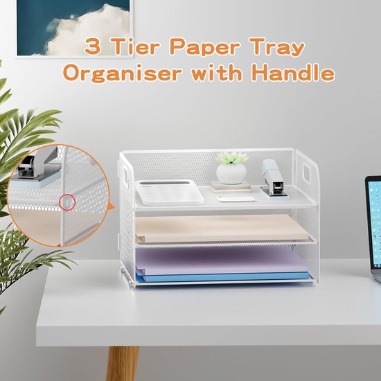 SUPTIDY Bureau Organizer Met Dossierhouder, 5 Laags Netpapieren Brievenbak Pennenhouder En Lade Voor Kantoorbenodigdheden Zwart 2295596492