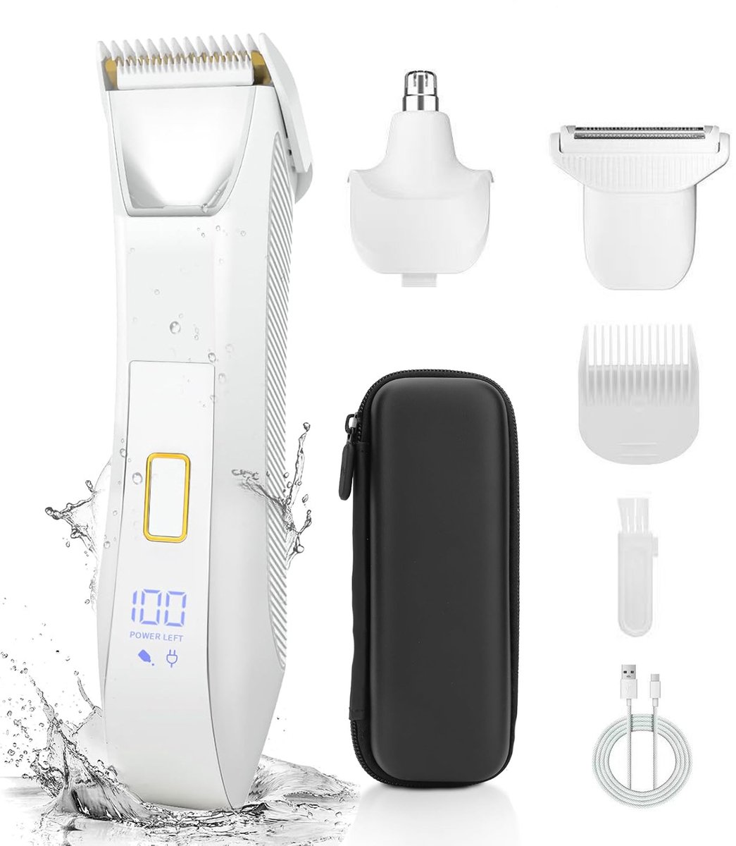 Bodygroomer mannen-3-in-1 baardtrimmer voor heren-bodygroomers-Inclusief neushaartrimmer-Smooth Shave Body Detailer - Lichtgewicht - Met reisslot - LED-scherm - IPX7 waterdicht-Inclusief opbergtas-wit