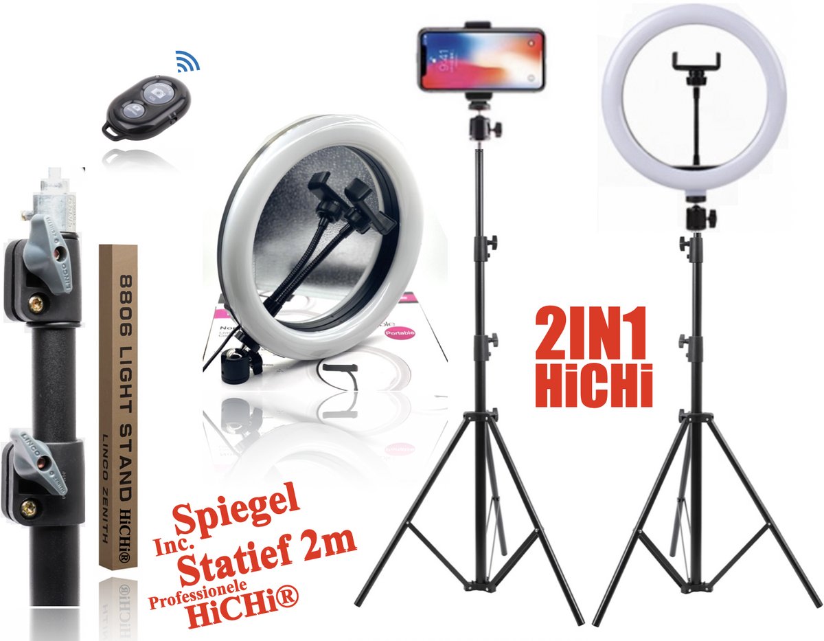 LED Ring Light 26Cm met Statief 210 CM hoog Inclusief Bluetooth afstandsbediening en Telefoonhouder - Smartphone Tripod - LED Ringlamp - Ring Light - flitser - Make-up light - Studiolamp – Fairco