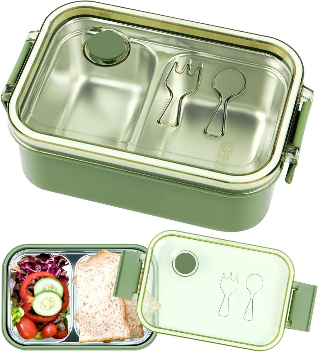 ByShane - Roestvrij stalen lunchbox 900 ml - Thermos lunchbox met 2 vakken - Luchtdichte broodtrommel - Geschikt voor kinderen en volwassenen - Draagbaar lunchbox voor meisjes