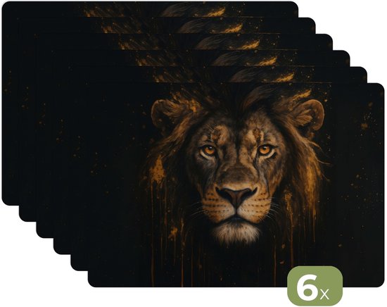 Sets de table - 6 pièces - 45x30 cm - Set de table en plastique - Lion - Goud - Gouttes - Dessous d'assiettes - Décoration de table - Accessoires de décoration de table de cuisine - Dessous de table en vinyle - Décoration de table