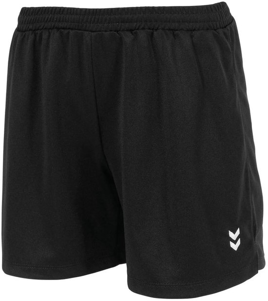 Zwarte sportbroek met elastische tailleband en wit logo op de linkerpijp.
