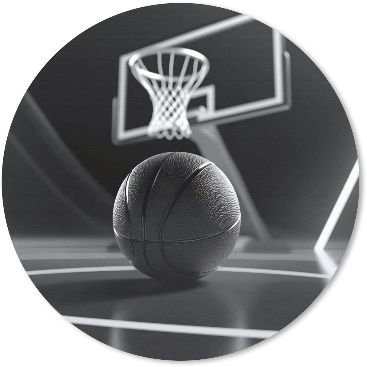 Muismat rond 40x40 cm - Mousepad Basketbal - Basketbalveld - Lichtlijnen - Ronde muismatten