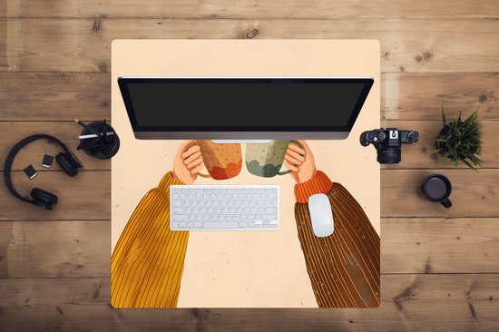 Muismat XXL 80x80 cm - Bureau onderlegger - Bureau mat Illustratie - Mokken - Proosten - Bruin - Bureaumat - Gaming mousepad xl - Bureaulegger groot - Computer deskmat