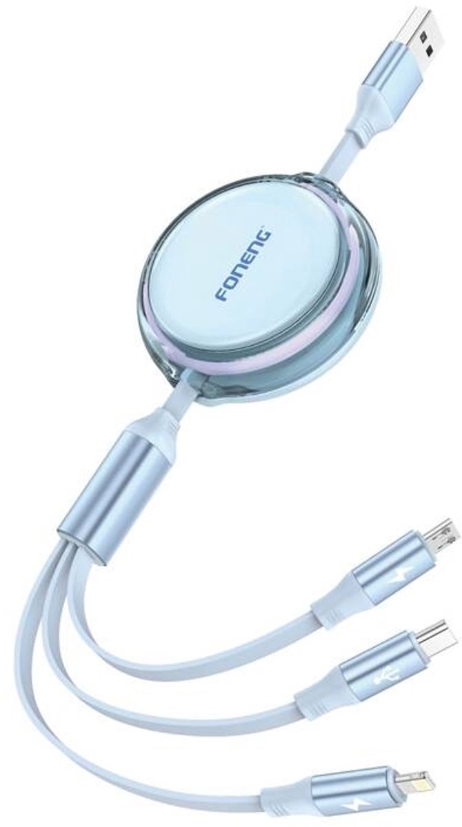 Foneng 3In1 Kabel 1.1M Voor Android Iphones Usb-C Micro Usb