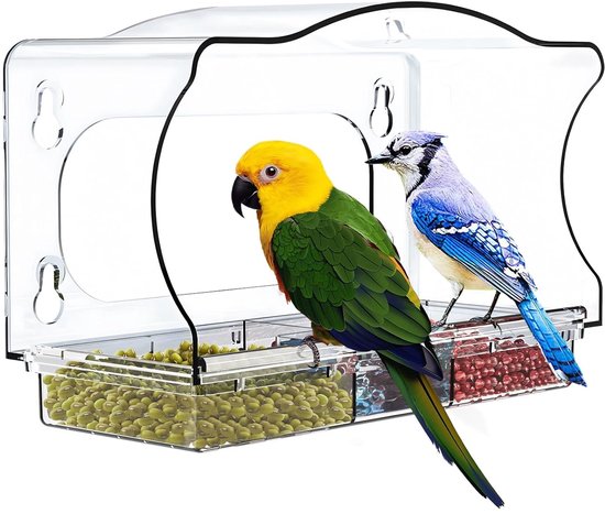 CQAIRIOU Premium dekreling vogelvoederbak voor balkon, 11,8 inch roestvrij staal groot platform vogelvoedergaas zaadbak voor buiten wilde vogels, geweldige decoratie voor tuin achtertuin