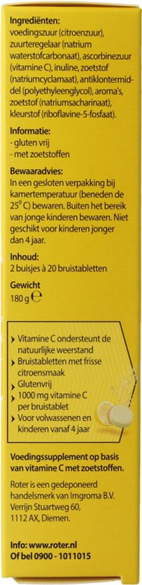 Roter Vitamine C 1000mg bruis - Hoge dosering vitamine C ter ondersteuning van je weerstand - 40 bruistabletten met citroensmaak