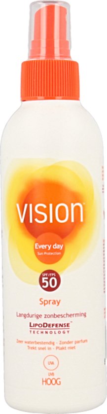 Vision spray met SPF 50, langdurige zonnebescherming, met rode dop.