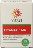 Vitals Astamax 6 mg verpakking. Bevat astaxanthine, met vitamine C en E ter bescherming van cellen tegen invloeden van buitenaf.