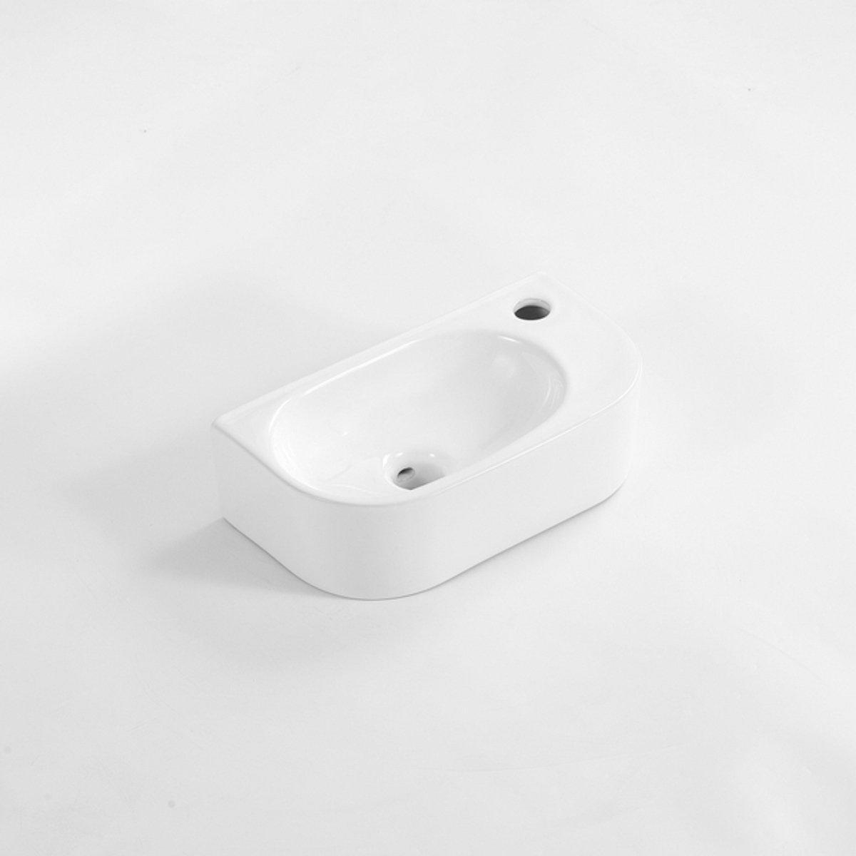 QeramiQ Pure Fontein - 40x22x12cm - Rechts - Glad - halfrond - 1 kraangat - Keramiek - Wit Mat