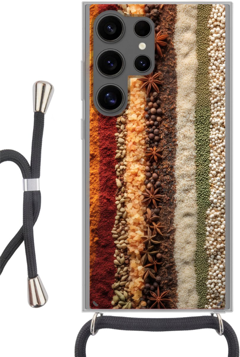 Telefoonhoesje Geschikt voor Samsung Galaxy S24 Ultra - Banen - Verticaal - Kruiden - Variatie - Siliconen - Crossbody - Backcover met Koord - Telefoonhoesje met koord - Hoesje met touw Telefoonhoesje