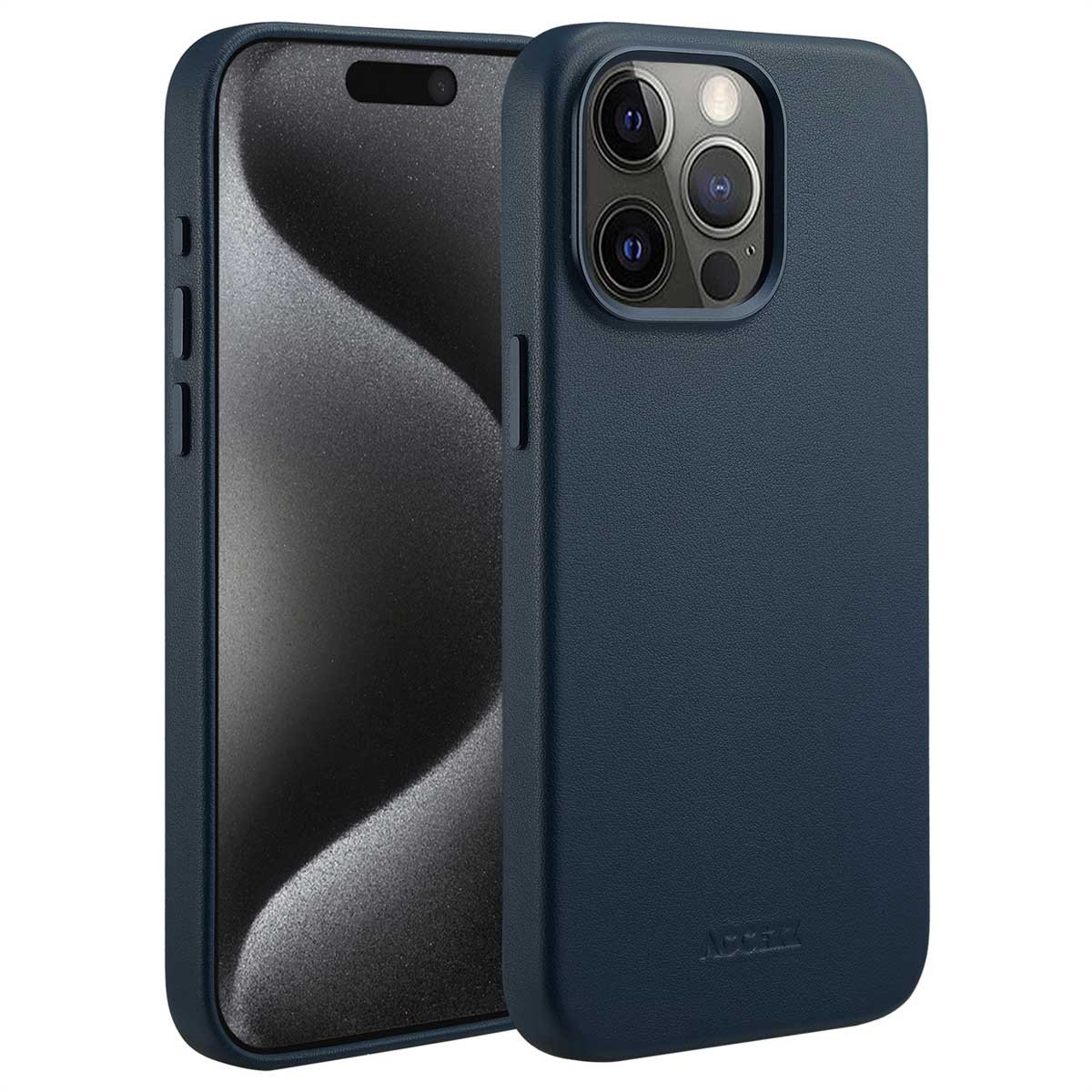 Accezz Hoesje Geschikt voor iPhone 15 Pro Max Hoesje - Accezz Geschikt voor MagSafe Leather Backcover - donkerblauw