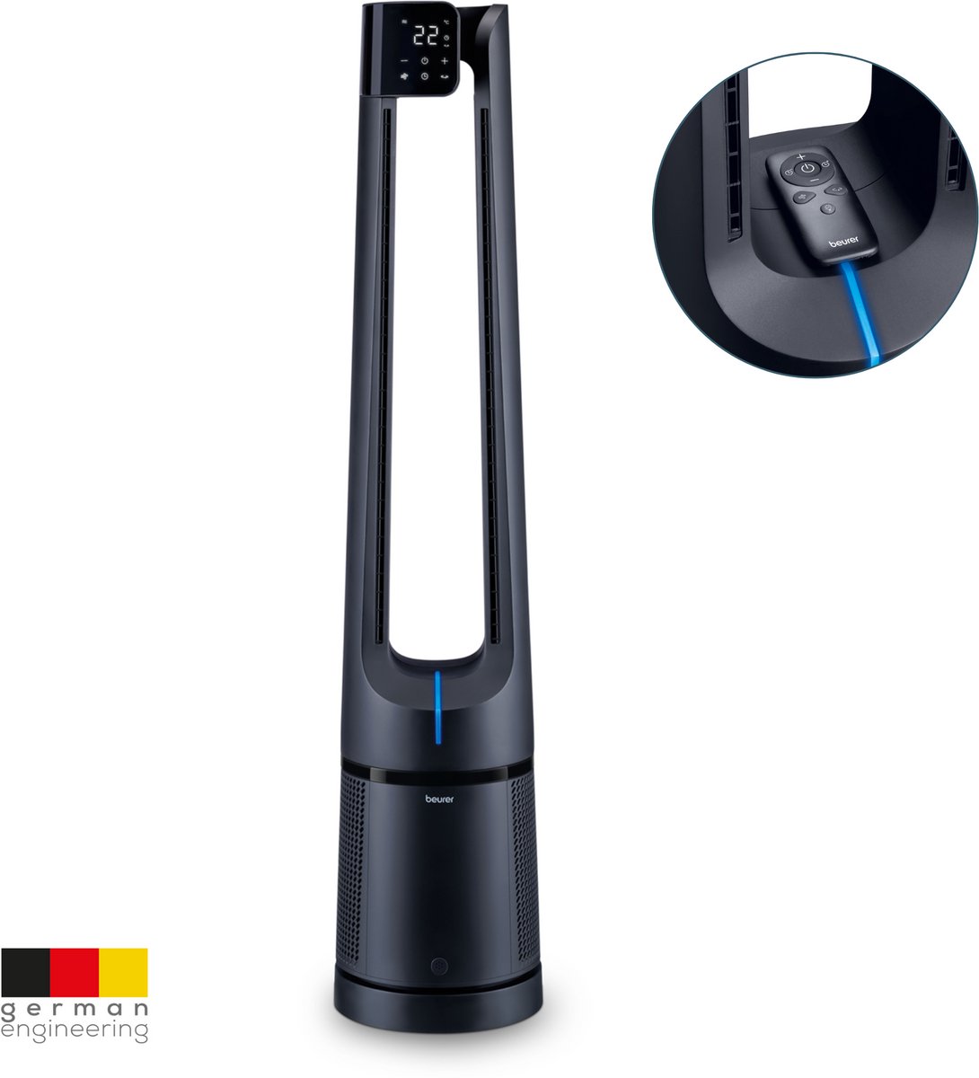 Beurer LV 500 PureFlow Luchtreiniger & Ventilator – 2-in-1 – Zonder Rotorbladen – HEPA H13 Filter – 12 Ventilatorstanden – 5 Programma's - Automatische Luchtkwaliteitsdetectie – Timer – Incl. Afstandsbediening – 3 Jaar Garantie