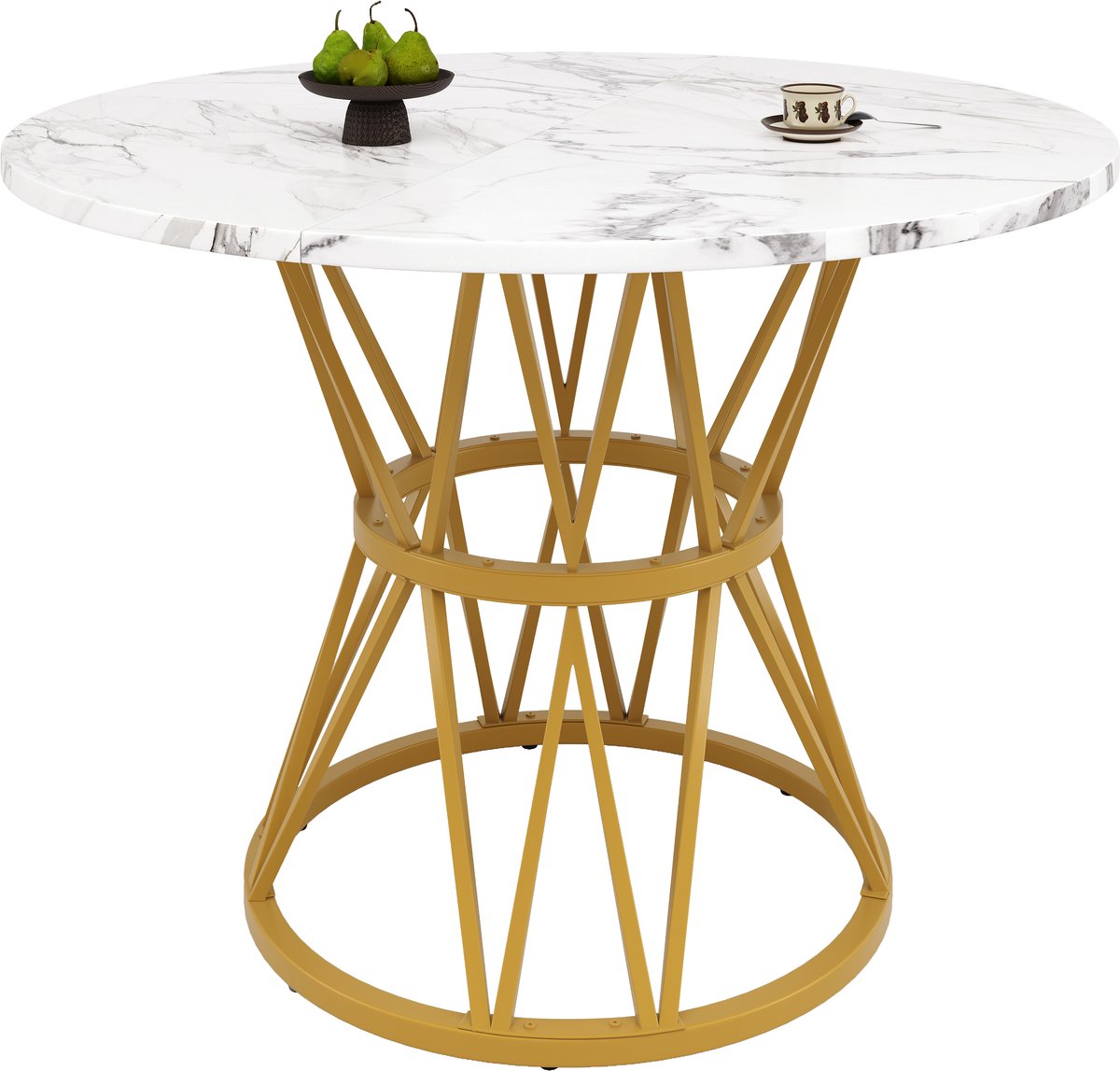 SINGULARITY Ronde eettafel (100x100x76 cm)-4 personen-Ronde salontafel-Metalen poten-MDF-Goud