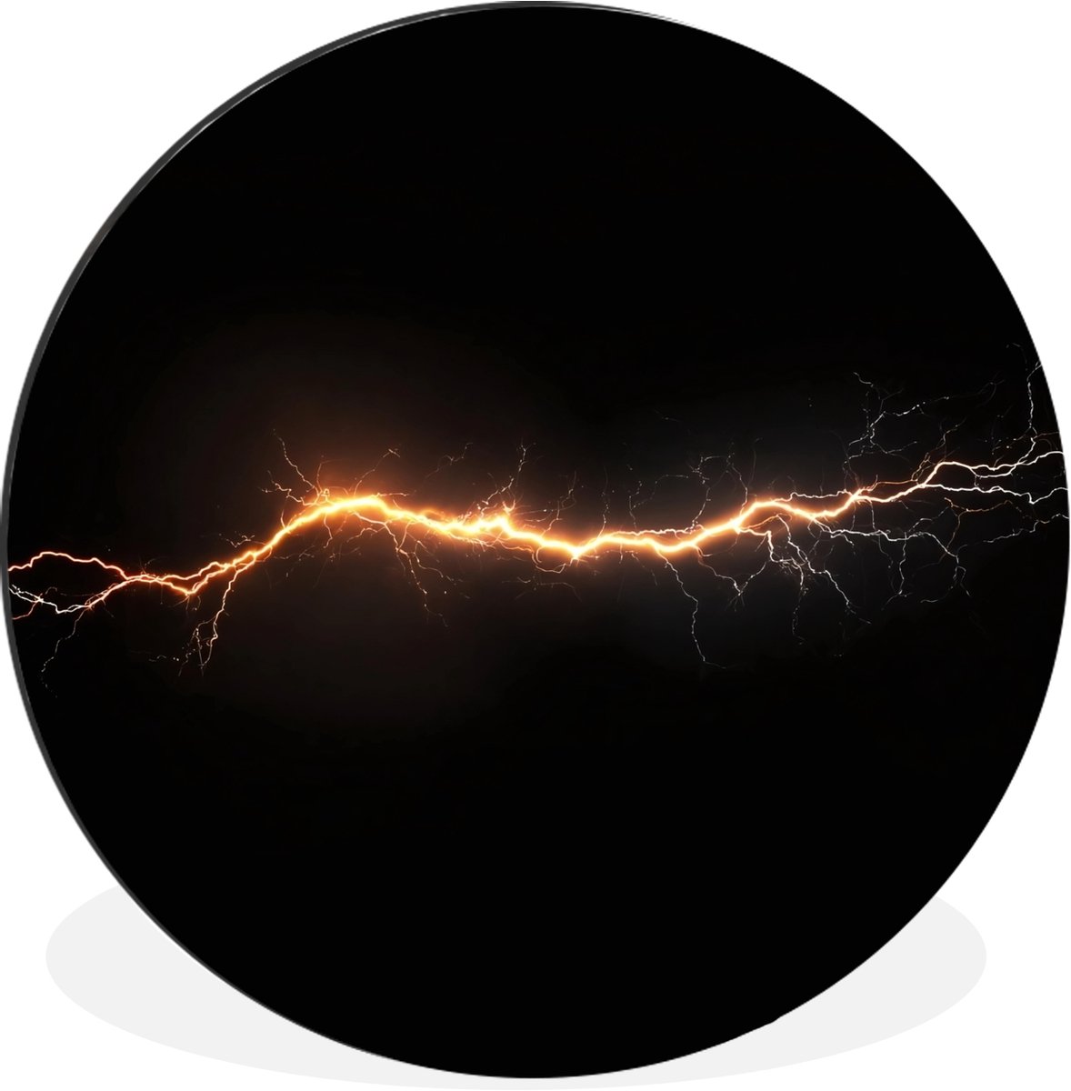 WallCircle Wandcirkel - Muurcirkel - Gaming - Oranje - Bliksemflits - Licht - Aluminium - Dibond - 120x120 cm - Binnen en Buiten Vonken