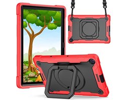 Beschermhoes voor Huawei MatePad T10/T10s 10,1 inch – Robuuste tabletcase met 360° draaibare standaard en handriem – Shockproof hoes voor Huawei MatePad T10s/T10 – Rood